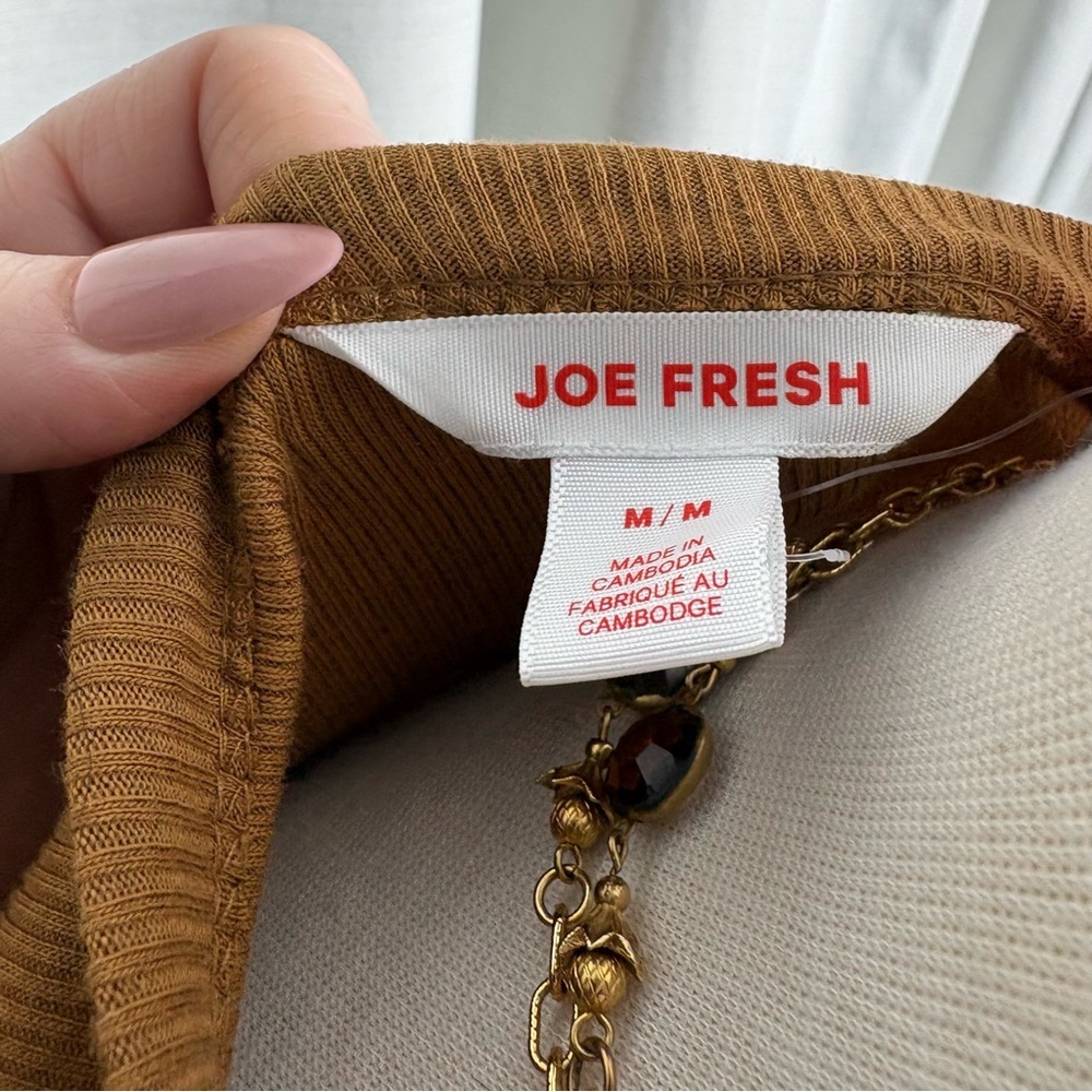 Joe Fresh Camel Brown Ribbed Long Sleeve Scoop Neck Top Size M NWT Essential - Picture 6 of 6